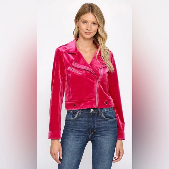 NWT Fate Tiff Magenta Velvet Moto Jacket, Small - Picture 4 of 7